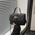 Borsa a mano nera chic con trapuntatura geometrica e chiusura a H in metallo dorato - Nero