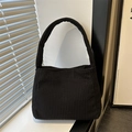 Minimalist black corduroy shoulder bag with wide strap for casual daily use - Black