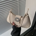 Elegante borsa a spalla in ecopelle crema con fibbia di cristallo e cinturino a nodi - Bianco Sporco