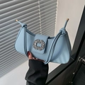 Elegante borsa a tracolla azzurra con fibbia di strass e tracolla con nodo - Blu