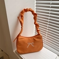 Sac bandoulière orange en nylon avec broderie nœud et poignée froncée tendance - Orange