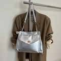 Metallic silver chain bag with gold twist lock and white lace side bow detail - Silver