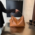 Brown large leather hobo tote bag with a small matching pouch and shoulder strap - Brown