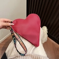 Red heart-shaped leather clutch bag with colorful LOVE letter wrist strap and zipper - Burgundy