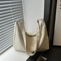 Grand sac cabas beige minimaliste en cuir PU avec texture plissée naturelle - Blanc