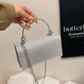 Mini bolso chic de lentejuelas plateadas con asa de anillo de metal y cadena larga - Plateado