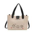 Cream tote bag with black straps and cute puppy prints, versatile crossbody handbag - Black