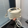 Minimalist cream white crossbody bag with geometric quilted pattern and gold hardware - White