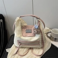 Borsa tote versatile bianco crema e rosa con fiocco in pizzo e ciondolo di peluche - Senza Ciondolo / Bianco