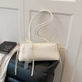 Elegant white patent leather underarm bag with lace bows and decorative long ribbons - Without Scarf / White