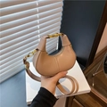 Mini crescent hobo bag in beige synthetic leather with gold hardware and shoulder strap - Khaki