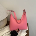Bright pink hobo bag with adjustable shoulder strap and silver buckle for women - Pink