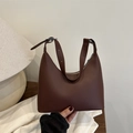 Minimalist dark brown hobo shoulder bag with silver adjustable buckle strap - Brown