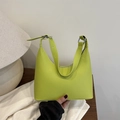 Minimalist vibrant lime green leather underarm bag with adjustable strap and metal buckle - Green