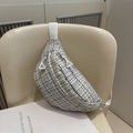 Minimalistische schwarz-weiße Tweed-Brusttasche mit weißem Nylon-Schultergurt - Weiß