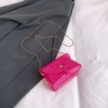 Mini transparent hot pink jelly crossbody bag with gold chain and snap closure detail - Rose Red