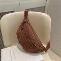 Sac de poitrine en tweed à carreaux marron avec sangle en toile et fermeture éclair - Marron