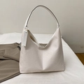 Minimalistische witte hobo schoudertas met geweven textuur en grote capaciteit - Wit