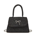 Funkelnde schwarze Pailletten-Handtasche mit silberner Schleife und Metall-Kettenriemen - Schwarz