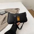 Minimalist black matte underarm bag with elegant gold metal twist lock and slim strap - Black
