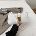 Elegant white leather underarm bag with decorative rope strap and gold metal buckle - White
