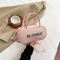 Rosa zylindrische Handtasche mit schwarzer Stickerei und gewebter Textur im Streetstyle - Rosa