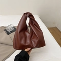Chic dark brown ruched cloud handbag with unique knotted handle design in matte faux leather - Brown
