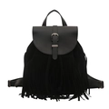 Minimalist black fringe backpack with matte finish and silver buckle for casual travel - Black