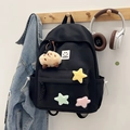 Schwarzer Nylonrucksack mit Plüschsternen und Anhänger für Schülerinnen - Ohne Anhänger / Schwarz