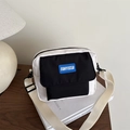 Minimalist square crossbody bag in black and white canvas with adjustable wide strap - White and Black