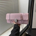 Sparkly pale pink sequin flap bag with silver S-shaped buckle and chain strap for evening - Pink