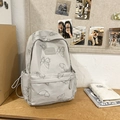 Mochila informal gris claro con estampado de mariposas y múltiples bolsillos - Gris