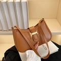 Bolso de hombro en cuero marrón con hebilla dorada en forma de H estilo vintage - Marrón
