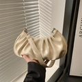 Chic cream ruched faux leather cloud bag featuring minimalist pleated texture and strap - White