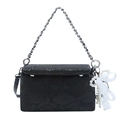 Elegant black snakeskin pattern handbag with silver chain and pearl bow charm - Black With Pendant