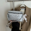 Bolso bandolera plateado con lentejuelas y colgante de lazo con perlas de diseño chic - Sin colgante / Plateado