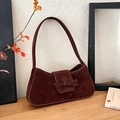 Braune Vintage-Unterachseltasche aus Wildleder mit Schleife und langem Schultergurt - Braun