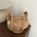 Sac cabas en velours côtelé kaki avec bandoulière réglable et pendentif petit chien - Kaki