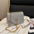 Silberne Pailletten-Umhängetasche mit goldener SS-Hardware und eleganten Quasten - Silber