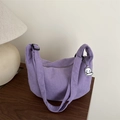 Purple corduroy tote bag with cute cloud pendant and comfortable shoulder straps - Purple