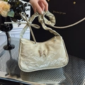 Bolso de hombro plisado verde claro con hebilla de mariposa y lazo elegante - Verde