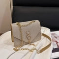 Champagner Gold Glitzer Umhängetasche mit SS-Logo und eleganter Kettenriemen - Gold