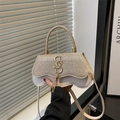 Chic beige crossbody bag featuring shimmering rhinestones and metal tassel details - Off White