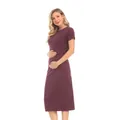 Detail of soft elastic cotton maternity dress in dark purple with comfortable crew neck - 2XL / Burgundy