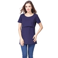 T-shirt d'allaitement bleu marine à manches courtes en coton pour femme enceinte d'été - S / Bleu foncé