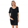 Vestido de maternidad de modal suave negro con manga corta y diseño plisado holgado - S / Negro
