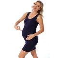 Stretch modal sleeveless maternity tank dress in deep blue, showcasing bodycon bump fit - S / Navy Blue