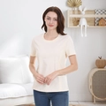 Detail of a light beige cotton maternity top with a hidden zipper for easy nursing access - M / Top Only / Apricot