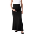 Black high-waisted maternity maxi skirt with adjustable belly support and fishtail hem - S / Black