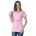 Pink short sleeve cotton nursing t-shirt for pregnant women with double-layer opening - S / Pink